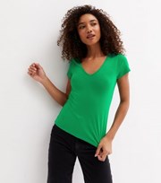 New Look Green V Neck Short Sleeve T-Shirt
